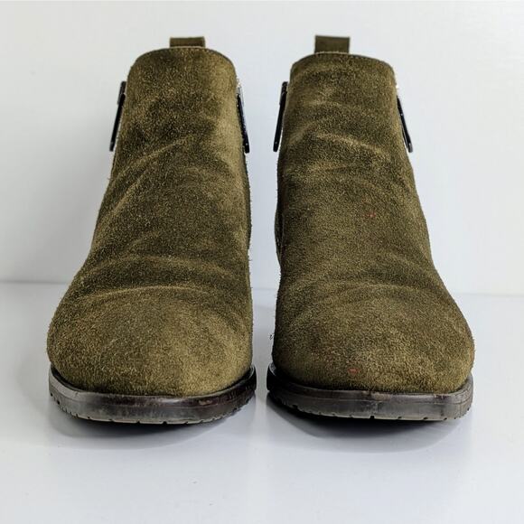 Aquatalia Fantina Suede Ankle Boots 7 Olive Green Minimalist Quiet Luxury Chic - Picture 3 of 14